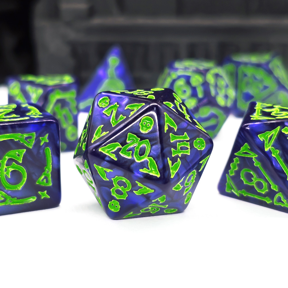 Dice Set Polyhedral - 크툴루 다크 블루 & 네온 그린