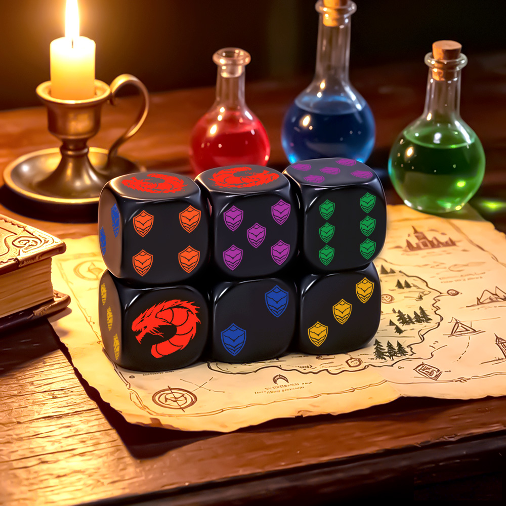 Dice Set Polyhedral - 6개 드래곤 쉴드 크레스트 다면체 D6