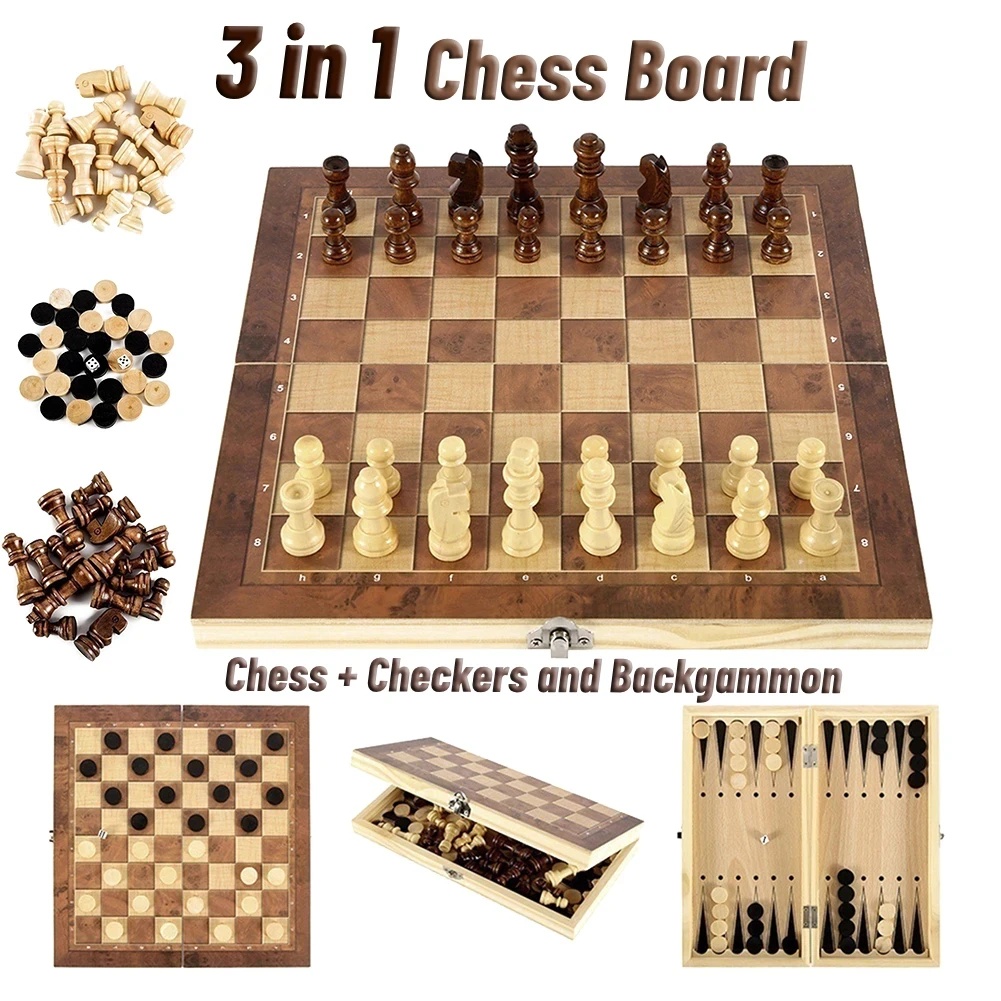 Board Game Quacks - 3 in 1 나무 체커 백개먼