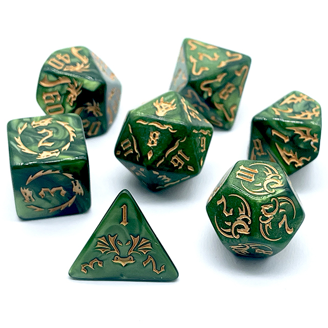 7개의 녹색 소용돌이 아크릴 DND 주사위 세트, 금박 - Dice Set Polyhedral 리뷰 및 가격