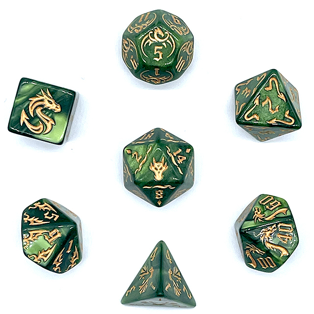 7개의 녹색 소용돌이 아크릴 DND 주사위 세트, 금박 - Dice Set Polyhedral 리뷰 및 가격