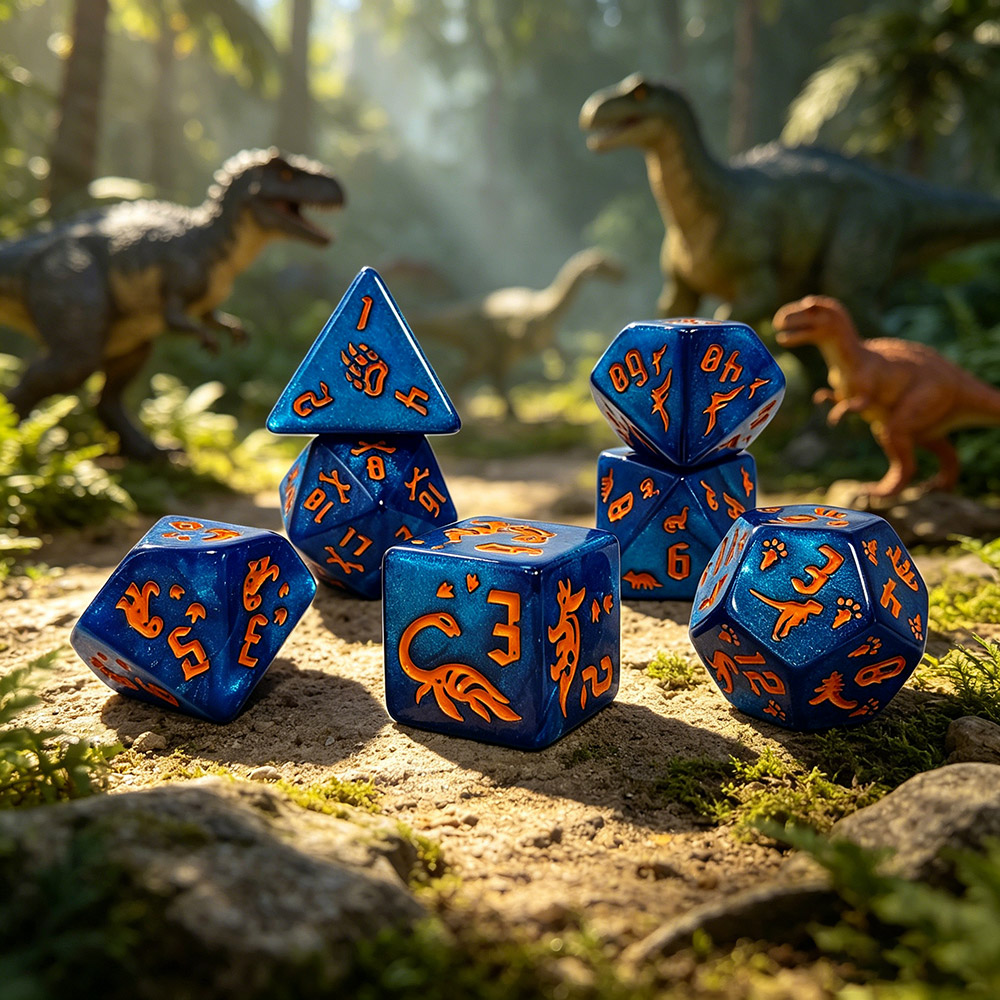 7개의 쥬라기 바다색 공룡 무늬가 새겨진 다면체 아크릴 - Dice Set Polyhedral 리뷰 및 가격