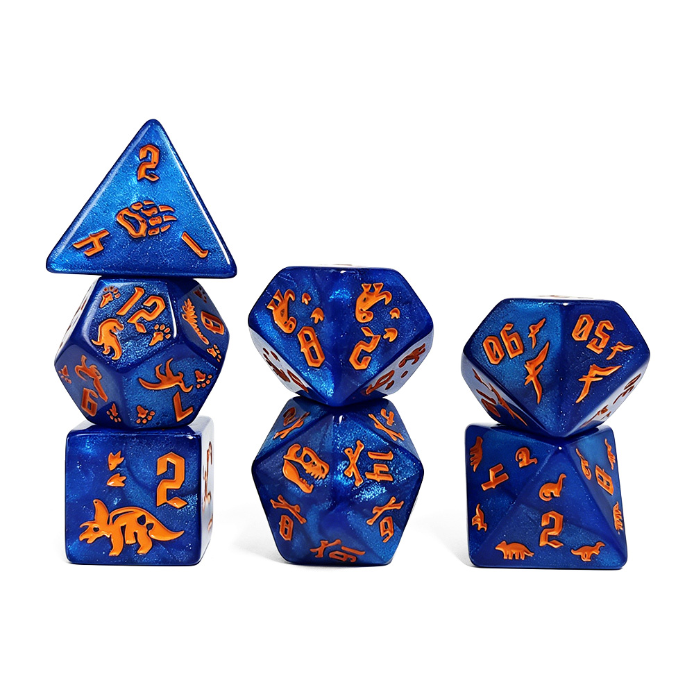 7개의 쥬라기 바다색 공룡 무늬가 새겨진 다면체 아크릴 - Dice Set Polyhedral 리뷰 및 가격